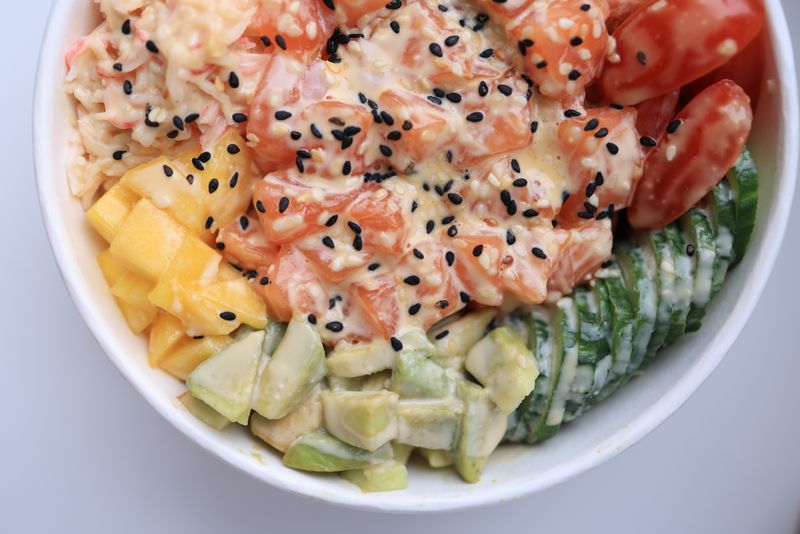 Salmon Teriyaki Bowl with brown rice and edamame