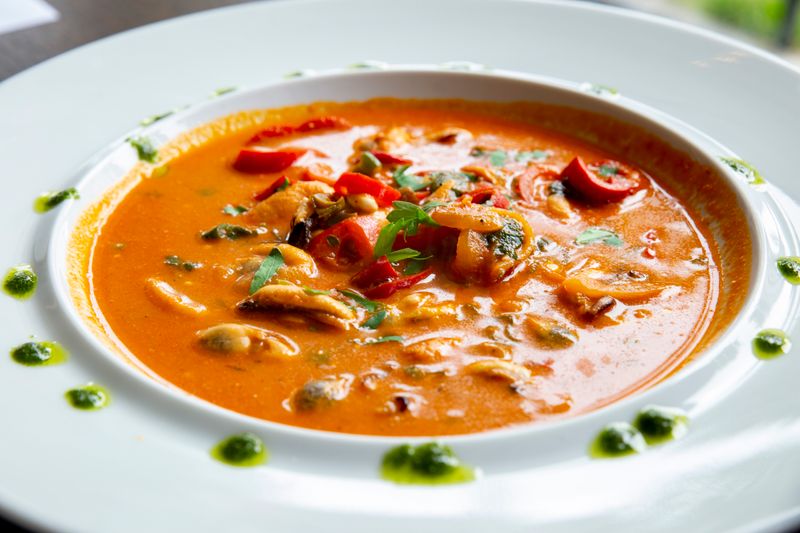 Roasted Tomato Basil Soup with cream swirl
