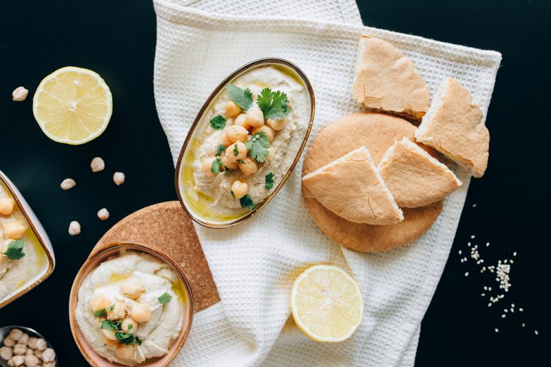 Warm Pita Bread with creamy hummus dip
