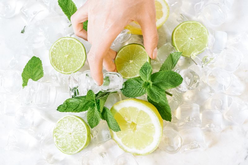 Sparkling Lemon Mint Water in glass with ice